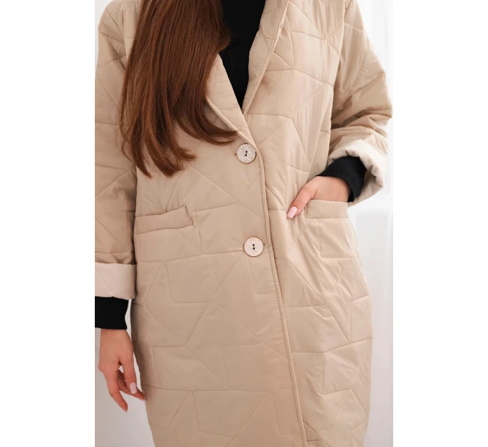 Dámská bunda Plus Size prošívaná s ozdobnými knoflíky a límcem model 21789296 béžová - K-Fashion