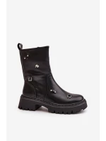 Dámské boty z eko kůže na zip s ozdobnými detaily černé model 21670385 - Boto