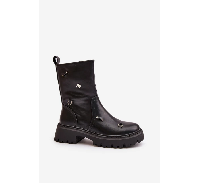 Dámské boty z eko kůže na zip s ozdobnými detaily černé model 21670385 - Boto