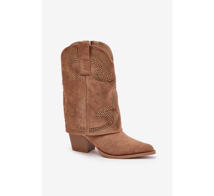 Zdobené Kotníkové Boty Koval na Polovině Lýtka na Podpatku S.Barski HY42-153 Kamel