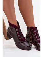 Lakované dámské kotníky z pravé kůže na podpatku D&A CR52-696 bordó