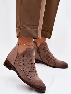 Dámské perforované kotníkové boty na nízkém podpatku Vinceza 58626 tmavě béžové