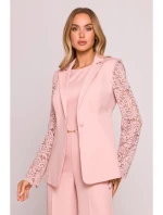 M865 Blejzr s krajkovými panely a jedním knoflíkem - pudrový