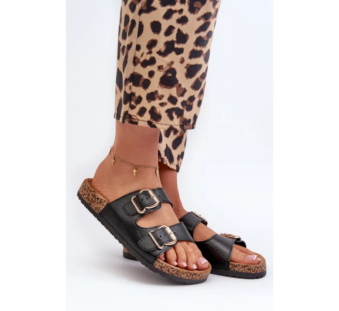 Černé dámské pantofle Fronila s přezkami Černé dámské pantofle Fronila s přezkami