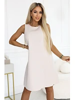 296-17 VICTORIA Trapézové šaty bez rukávů s páskem - béžové