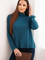 Dámská viskózová blůza s vysokým límcem a dlouhým rukávem mořská