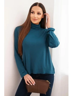Dámská viskózová blůza s vysokým límcem a dlouhým rukávem mořská
