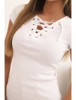 Dámská pruhovaná blůza s V výstřihem a krátkým rukávem béžová Dámská pruhovaná blůza s V výstřihem a krátkým rukávem béžová