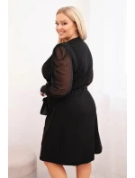 Dámská elegantní Plus Size šaty z viskózy a s dlouhým rukávem modrá Dámská elegantní Plus Size šaty z viskózy a s dlouhým rukávem modrá