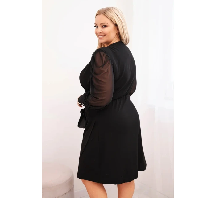 Dámská elegantní Plus Size šaty z viskózy a s dlouhým rukávem modrá Dámská elegantní Plus Size šaty z viskózy a s dlouhým rukávem modrá