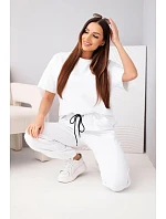 Dámská bavlněná souprava halenka s krátkým rukávem a teplákové kalhoty bílý
