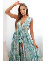 Dámská bavlněná pláštěnka se zavazováním v pase tyrkys