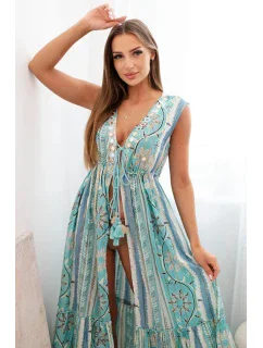 Dámská bavlněná pláštěnka se zavazováním v pase tyrkys