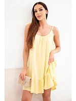 Dámské viskózové šaty na ramínka s volánem a zavazováním žluté
