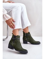 Zateplené semišové botky na podpatku se zipem tmavě zelené Zazoo 60478