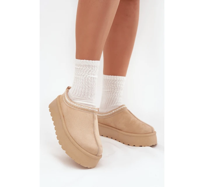 Nízké dámské sněhule s výšivkou na platformě světle béžové model 21676491 - Boto