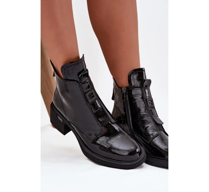 Lakované kožené dámské boty s na Černé model 21708346 - Boto