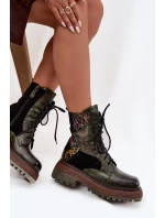 Kožené workery dámské na platformě model 21714249 tmavě zelené - Maciejka