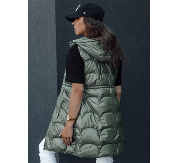 Dámská prošívaná vesta s kapucí dlouhá CHARMVEST zelená FashionStreet TY4453