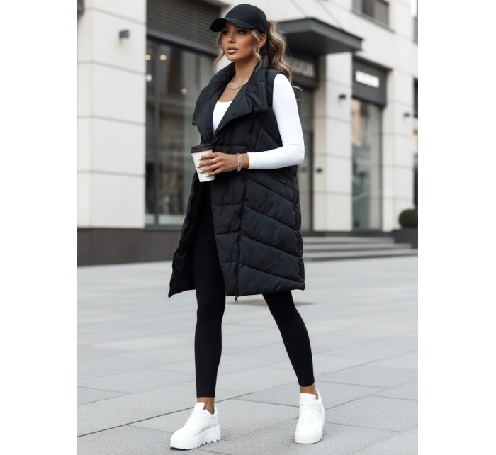 Dámská prošívaná dlouhá vesta bez kapuce SERKIS černá FashionStreet TY4524