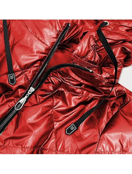 Červená lesklá dámská bunda s kapucí model 16148058 - S'WEST Červená lesklá dámská bunda s kapucí model 16148058 - S'WEST