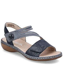 Dámské kožené sandály na suchý zip tmavě modré Rieker 65964-12