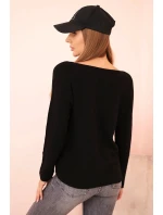 Dámský svetr z viskózy s dlouhým rukávem a kulatým výstřihem černý Dámský svetr z viskózy s dlouhým rukávem a kulatým výstřihem černý
