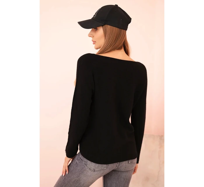 Dámský svetr z viskózy s dlouhým rukávem a kulatým výstřihem černý Dámský svetr z viskózy s dlouhým rukávem a kulatým výstřihem černý