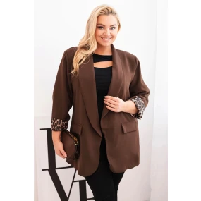 Dámská bunda Plus Size s podšívkou v leopardím vzoru hnědá