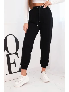 Dámské bavlněné kalhoty s gumou v pase černé