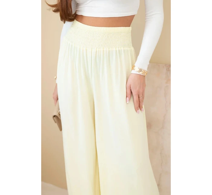Dámské viskózové kalhoty s elastickým pasem žluté Dámské viskózové kalhoty s elastickým pasem žluté
