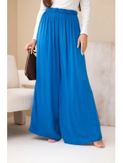 Dámské viskózové široké kalhoty s gumou v pase chabrové