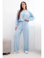 Dámská souprava z model 21951969 mikina s přívěskem a široké kalhoty modrá - K-Fashion