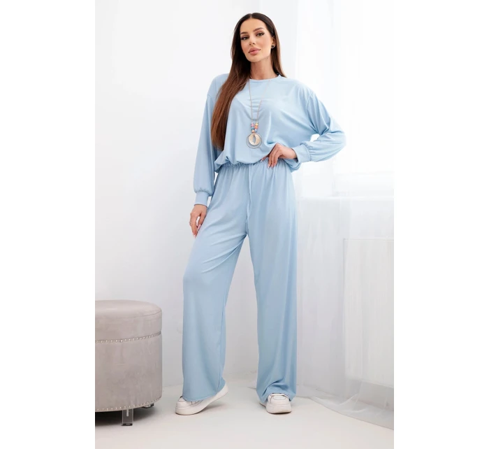 Dámská souprava z model 21951969 mikina s přívěskem a široké kalhoty modrá - K-Fashion