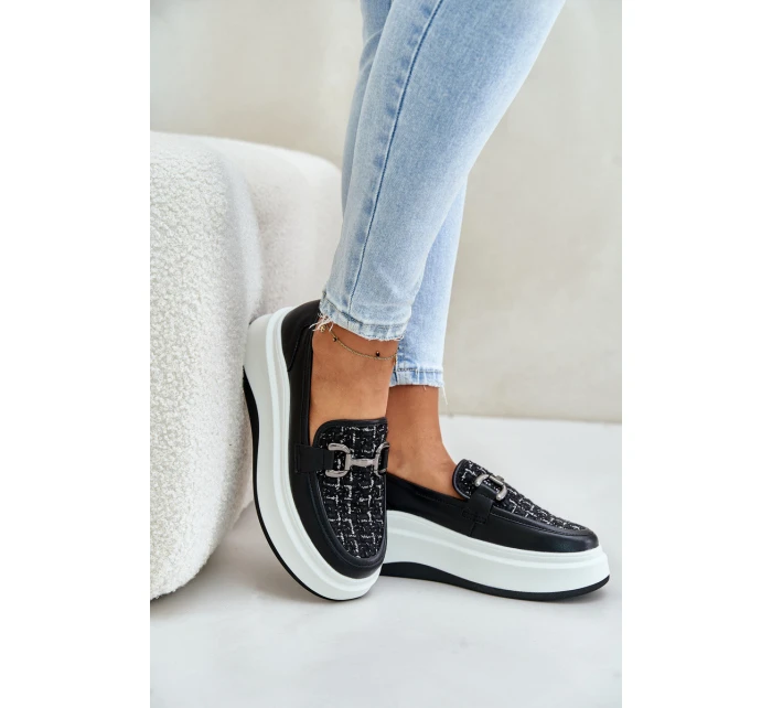 Kožené Dámské Mokasíny Na Platformě S Dekorací Černé model 21675568 - VINCEZA