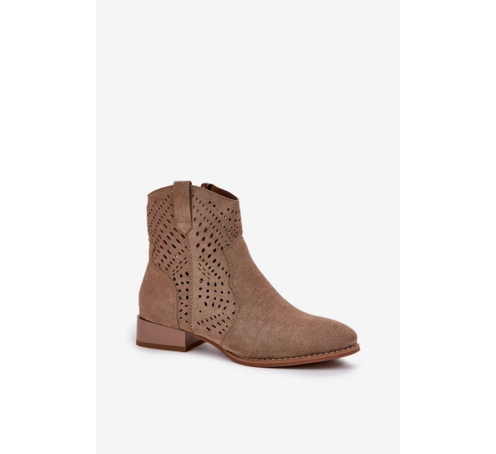 Dámské perforované botky na nízkém podpatku béžové Neliawen