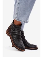 Kožené kotníkové boty s perforovaným vzorem Maciejka 05922-01 Černé