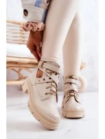 Kožené dámské kozačky s výřezy Světle béžová model 21576609 - Boto