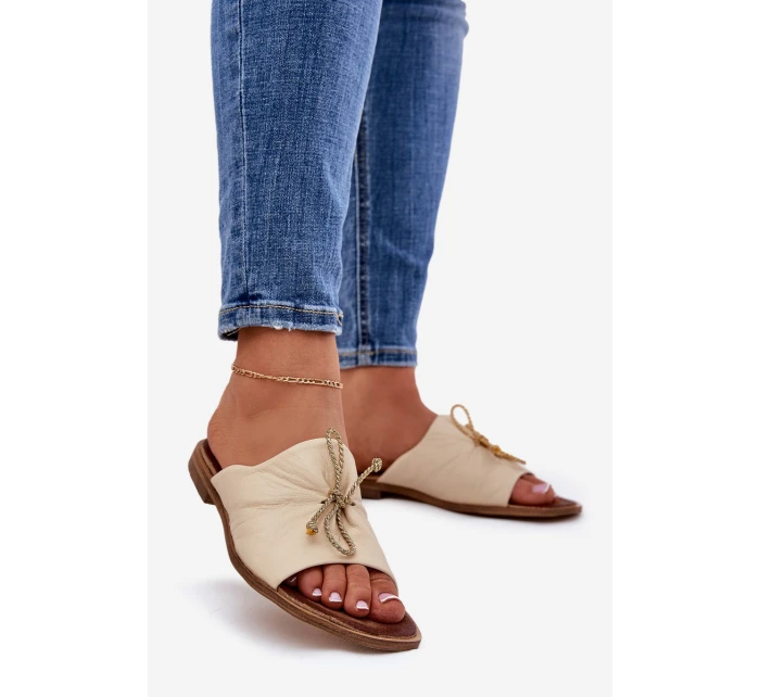 model 21686324 Kožené Dámské Pantofle Béžové - Zazoo