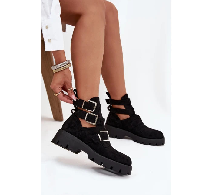 Dámské boty s pásky a stříbrnými sponami Černé Helisse Dámské boty s pásky a stříbrnými sponami Černé Helisse