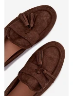 Dámské mokasíny ploché s třásněmi čokoládové model 21919069 - Boto