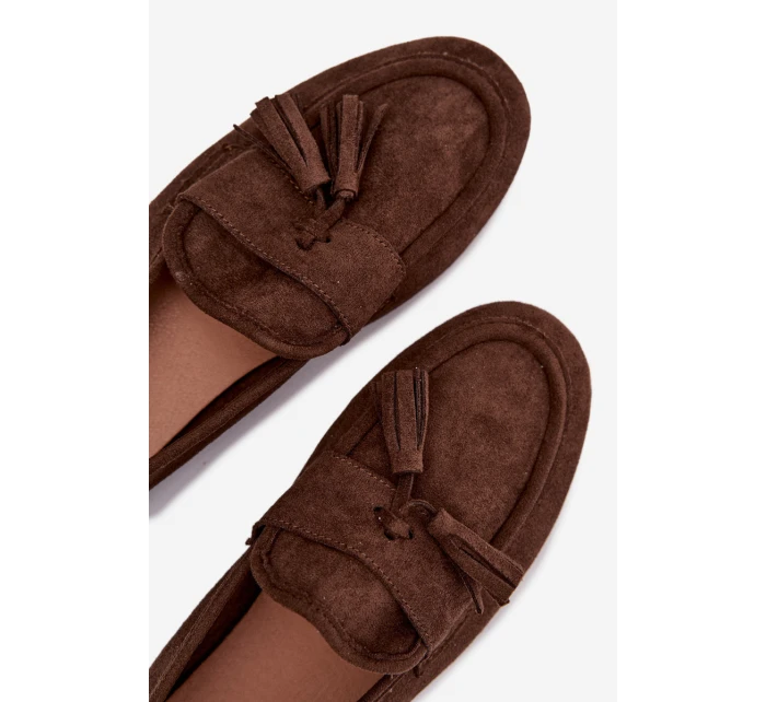 Dámské mokasíny ploché s třásněmi čokoládové model 21919069 - Boto