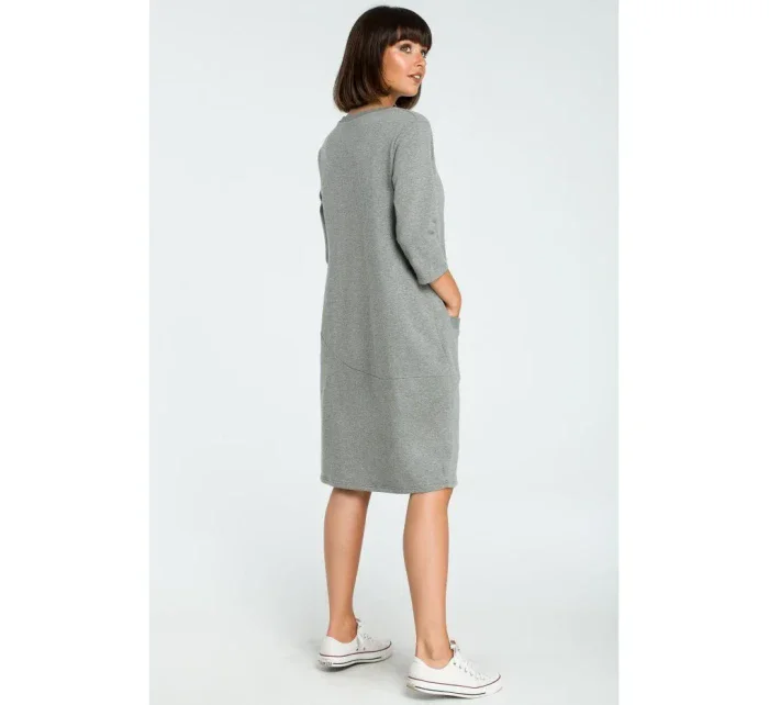 B083 Oversized šaty s přední kapsou - šedé