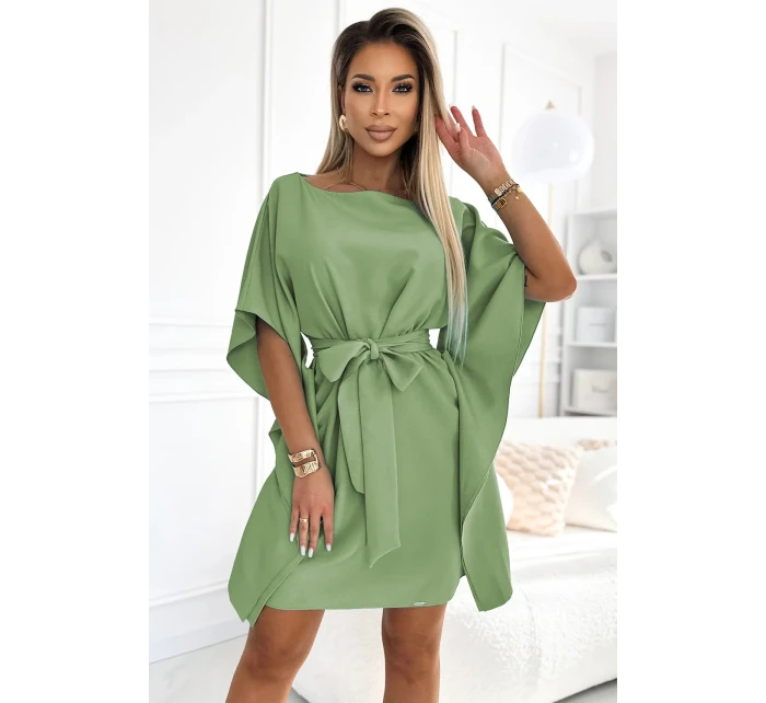 Dámské šaty se zavazováním v pase SOFIA 287-27 Olivová - Numoco