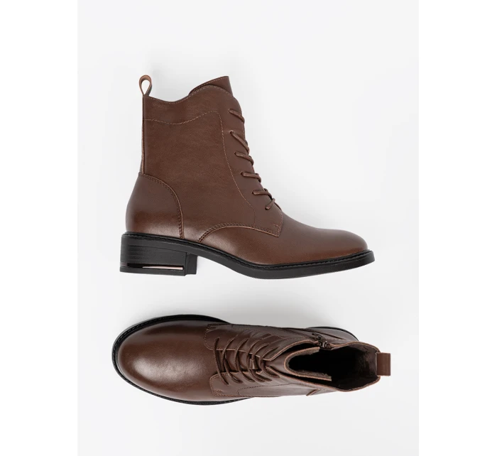 Klasické hnědé dámské  kotníčkové boty płaski