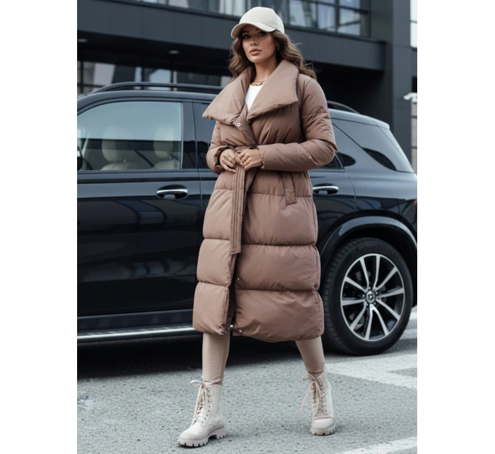 Dámský zimní dlouhý prošívaný kabát FAVI hnědý FashionStreet TY4571