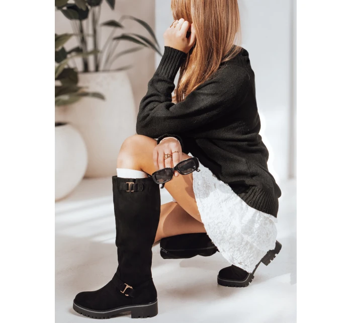 Dámské semišové černé boty FashionStreet ZY1219 Dámské semišové černé boty FashionStreet ZY1219