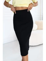 667-1 Přiléhavá pruhovaná midi sukně s vysokým pasem - černá 667-1 Přiléhavá pruhovaná midi sukně s vysokým pasem - černá