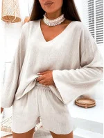 Béžový lněný dámský komplet - oversize halenka a šortky (752) Béžový lněný dámský komplet - oversize halenka a šortky (752)
