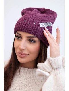 Dámská zimní vlněná čepice s ozdobnými krystalky K399 černá